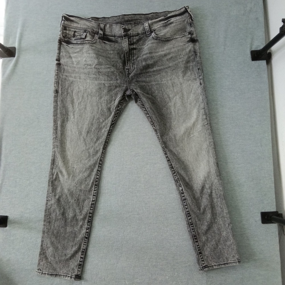 True Religion Rocco Relaxed Skinny Jeans Mens 46 Gray Acid Wash Denim